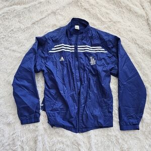 adidas Navy LA Dodgers Three-Stripe Windbreaker Jacket